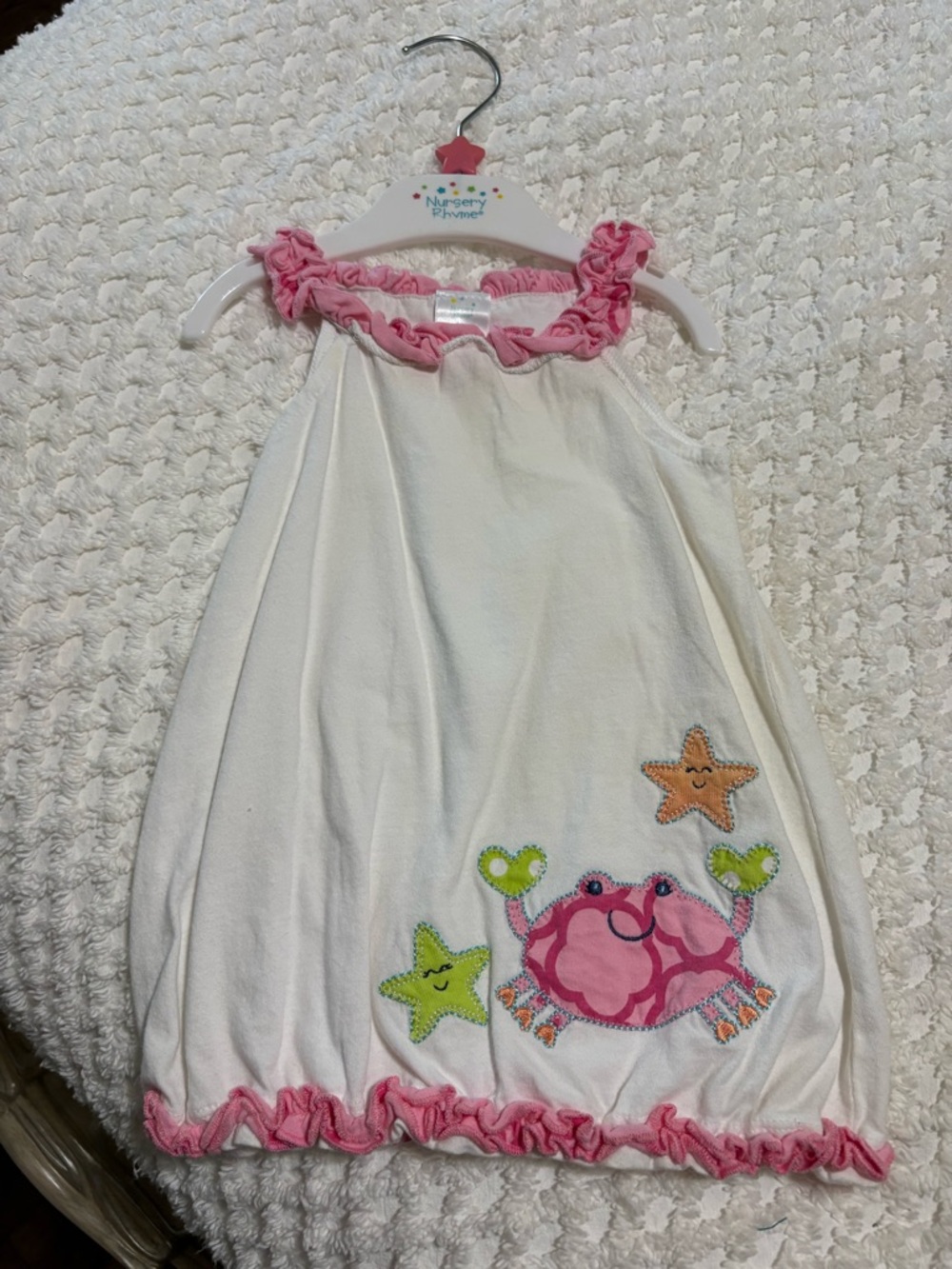 Nursery Rhyme White & Pink Crab Applique Nightgown